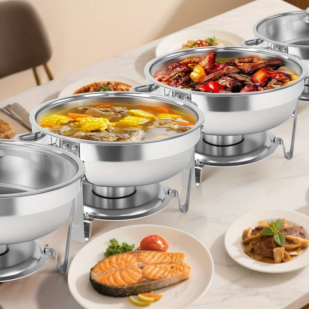 Golden Chafing Dish Buffet Set with Glass Lid 6QT Round Stainless Steel Food Warmer Chafer for Catering Party Dinners Weddings, Titanium Gold Finish, 2 & 4 Pack