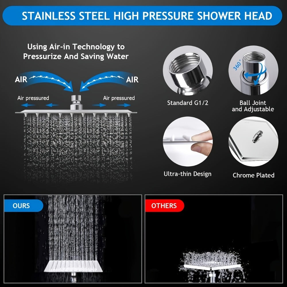 High Pressure Rainfall Shower Head Combo with Handheld Spray ¨C 9 Spray Settings, 180¡ã Adjustable Bracket, Stainless Steel Hose, Anti-Clog Nozzles, Modern Bathroom Shower System