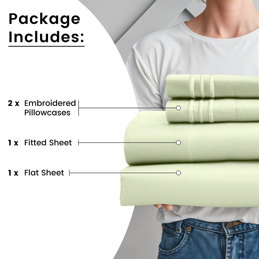Fitted Sheet Set 6-Piece Brushed Polyester Deep Pocket Bed Sheets 20 Colors Hotel Luxury Soft Bedding with Embroidered Pillowcases