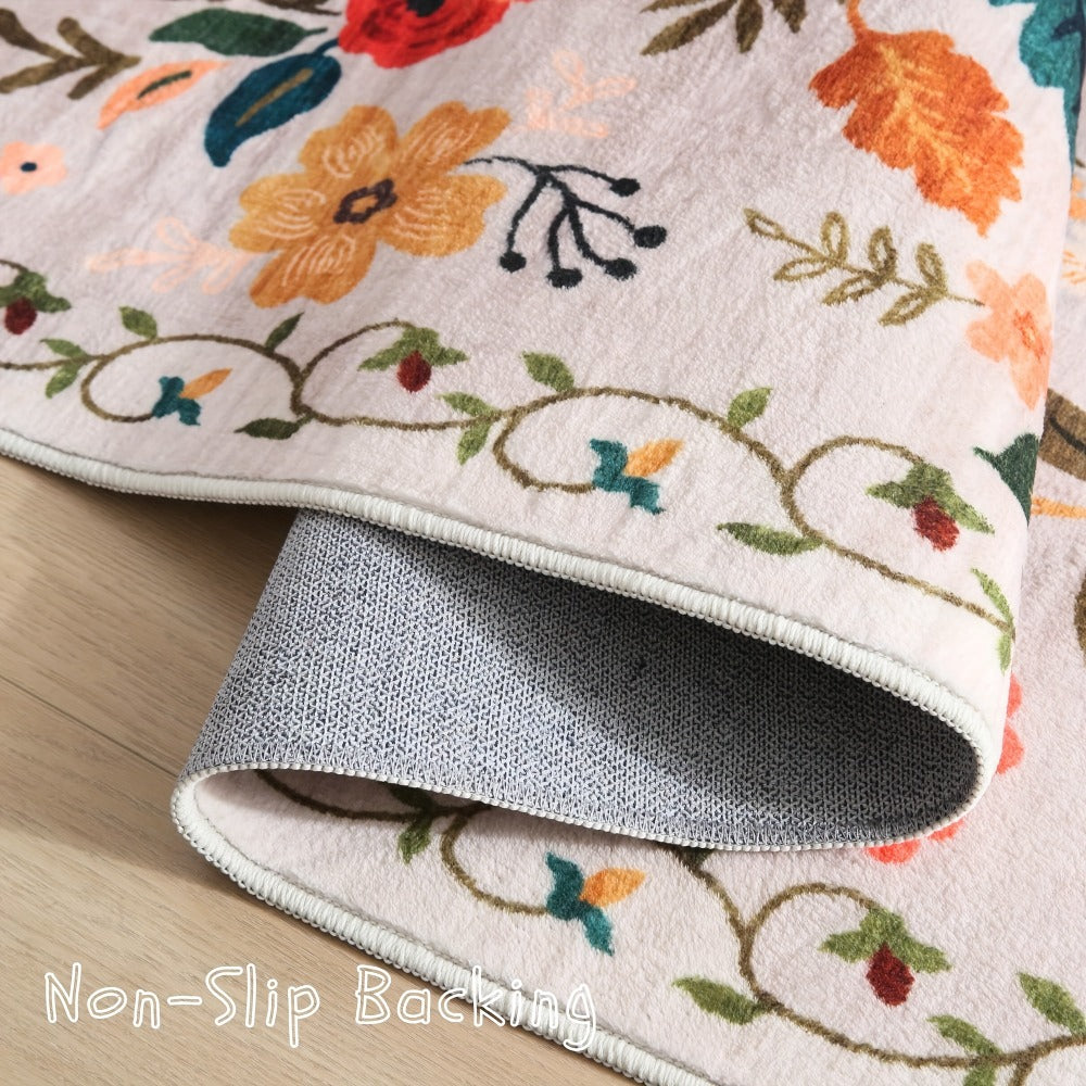 Bohemian Floral Plush Rug Non-Slip Machine Washable ¨C Soft Floral Runner Mat for Bedroom, Kitchen, Bathroom, Entryway & Living Room ¨C Easy Clean Indoor Home Decor Mat, 4 Sizes