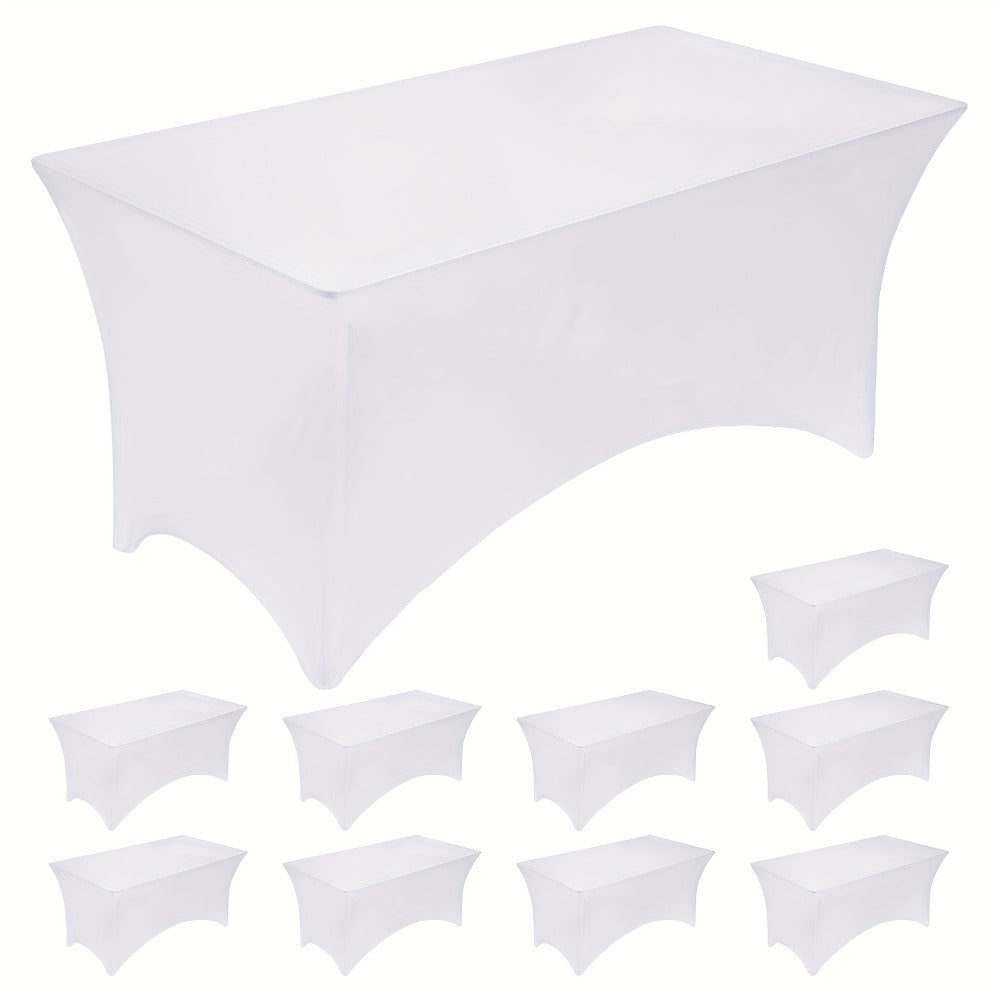 10pcs Spandex Tablecloth 6ft Rectangle Fitted Table Cover Stretch Wrinkle-Free for Wedding Reception Vendor Booth Catering Indoor Outdoor, 72Lx30Wx30H Inch, White/Black