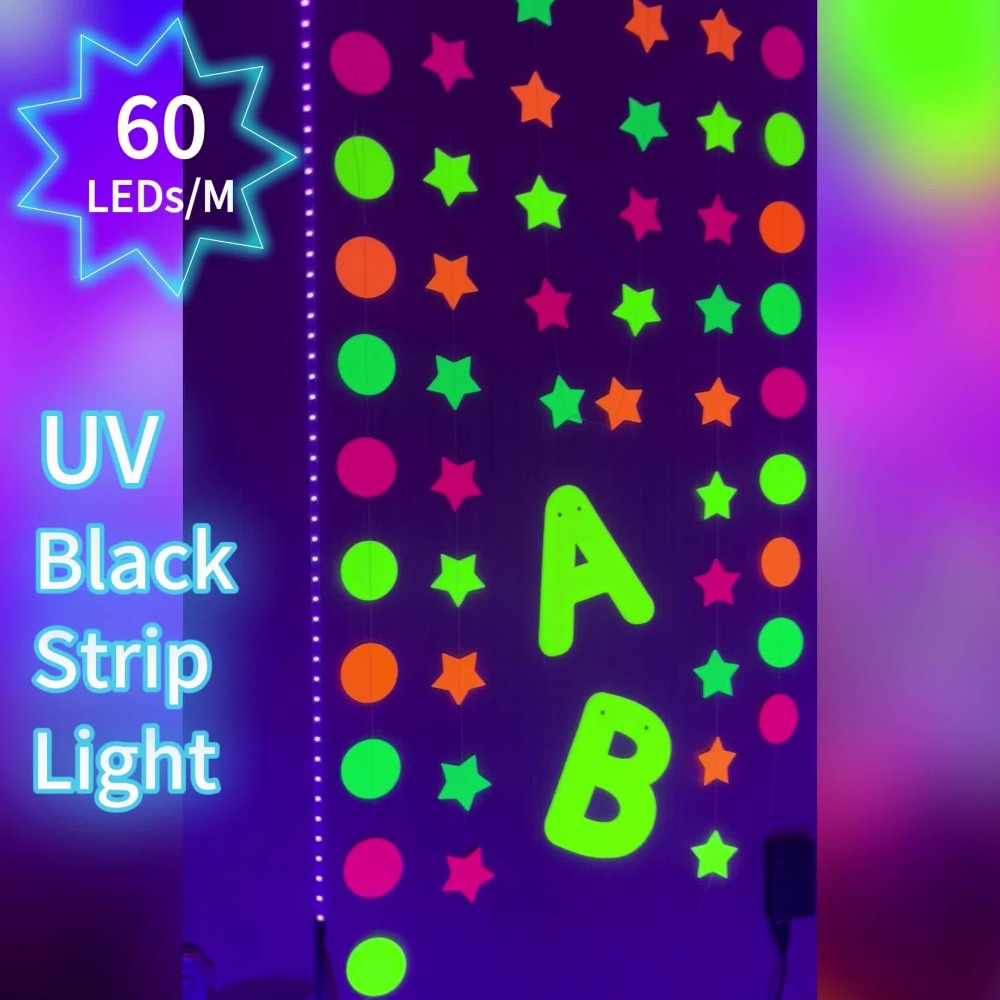 UV Black Light Bars & Strips 8-Piece Set ¨C 385-400nm USB Powered 5V LED Blacklight for Glow Party, Halloween, Neon Party, Body Paint & Fluorescent Art (4x32cm + 4x250cm)