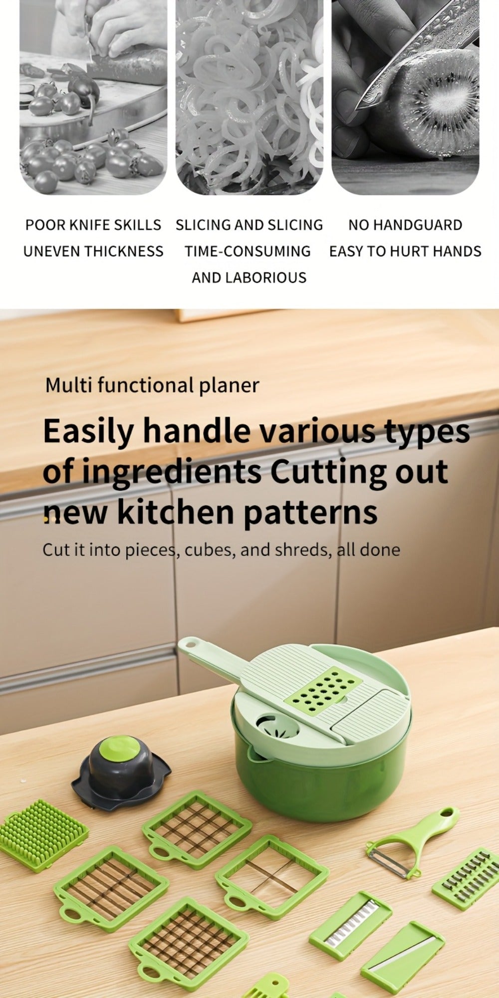 Vegetable Chopper 16-in-1 Heavy Duty Manual Food Processor with Container ¨C Onion Dicer, Potato Slicer, Garlic Mincer, Carrot Cutter, Multi-Function Kitchen Veggie Chopper for Tomato, Pepper, Cucumber