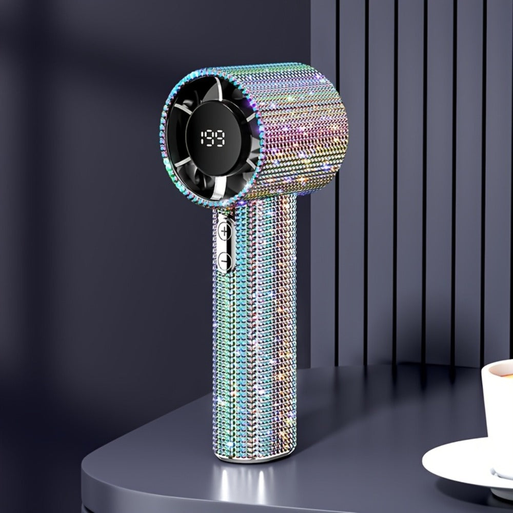 Diamond Handheld Mini Fan USB-C Rechargeable | Luxury Full Diamond Turbo Fan with Adjustable Speed, Quiet Operation & Gift Box Packaging ¨C Portable Personal Cooling Fan for Women, Summer Gift Idea