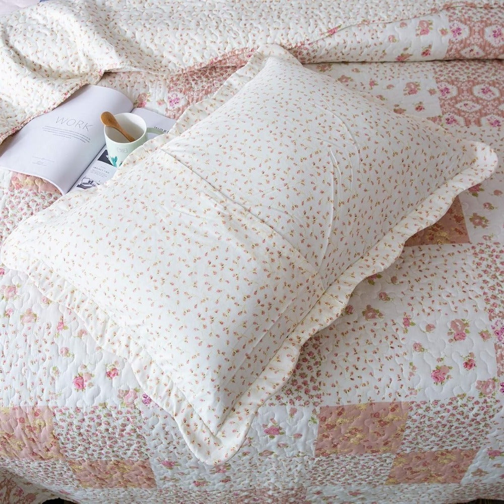Floral Quilt Set Lightweight Bedspread Coverlet 2 or 3-Piece, All Season Hypoallergenic Breathable Paisley Patchwork Print Quilt for Bedroom Guest Room Dorm RV Cabin, Twin Queen King, Shabby Chic