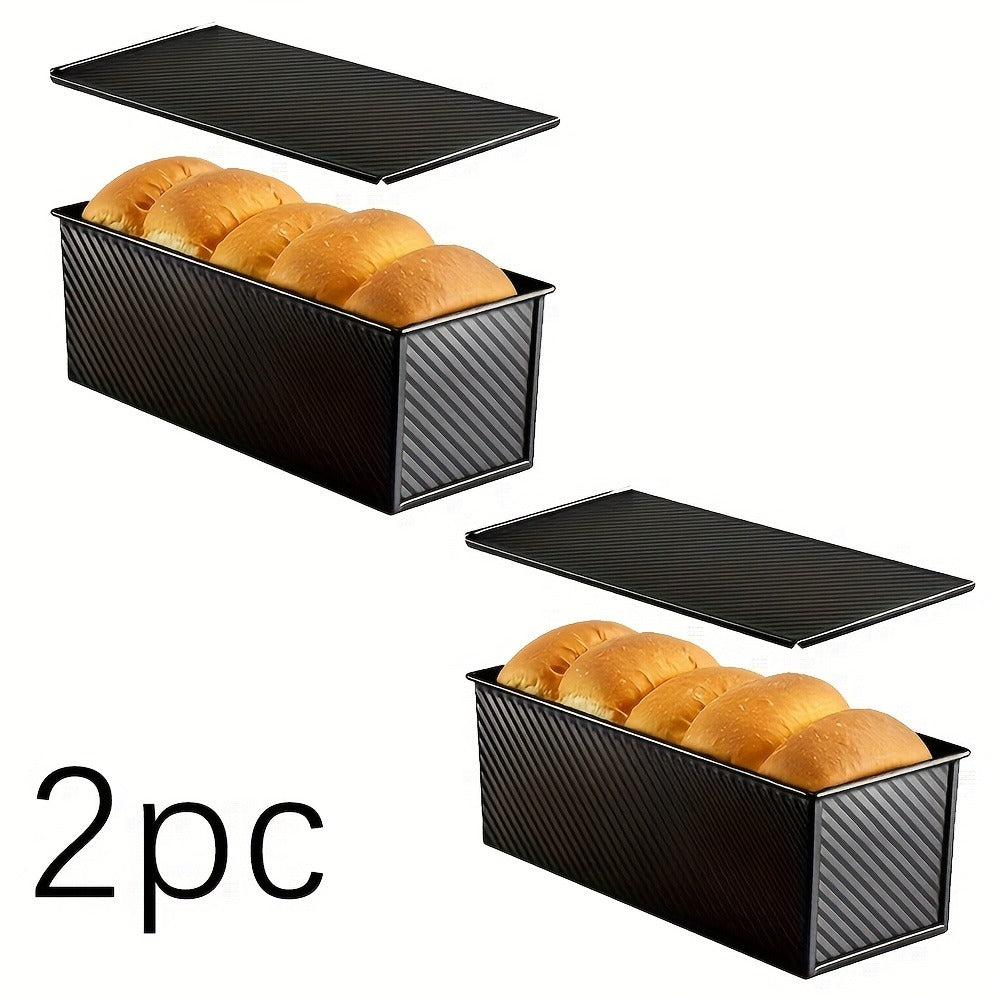 Pullman Loaf Pan with Lid, Extra Large 12.3x4.7x4.3 Inch Sandwich Bread Pan with Vent Holes, Nonstick Carbon Steel Toast Pan with Bread Knife, Square Loaf Pan for Sandwich Bread, Black or Gold