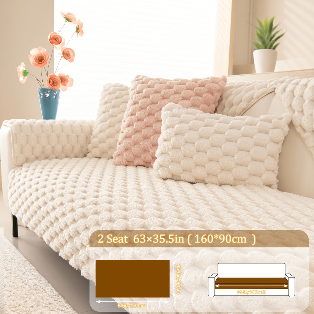 Non-Slip Sofa Cushion Cover Fuzzy Couch Pad Anti-Scratch Pet Friendly Machine Washable Fits 2 3 4 Seat Sectional Recliner 35.5 Inch Wide Beige Light Brown Grey