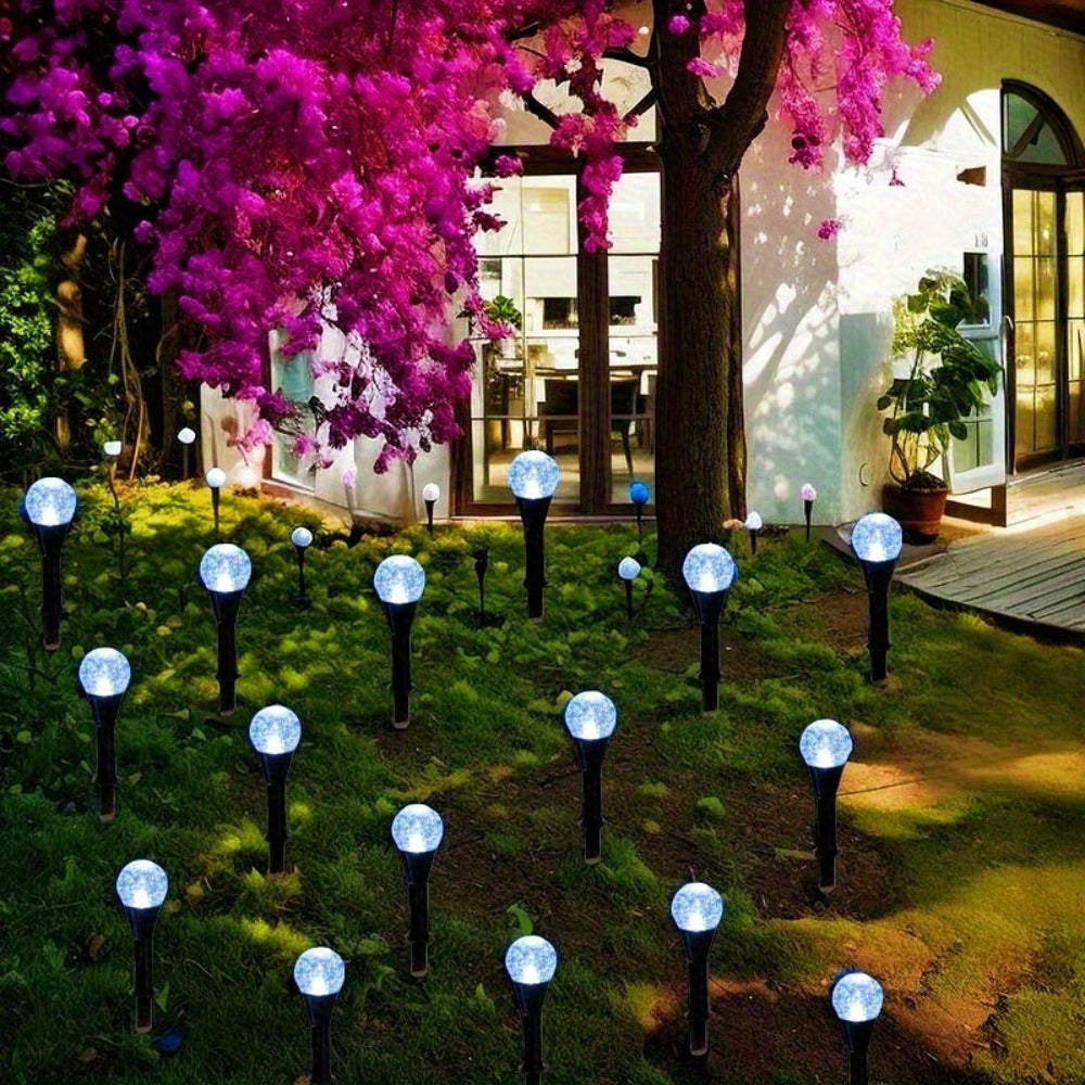 Solar LED Garden Path Lights 30pcs Bubble Shape | Auto On at Night | Waterproof Outdoor Stake Lights | Colorful & Warm White | Lawn Landscape Lights for Garden Patio Wedding Party Festival