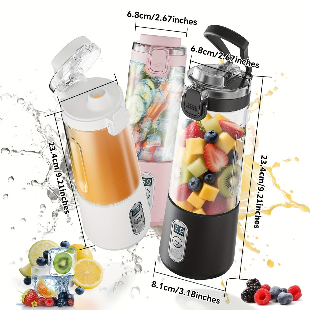 Portable Smoothie Blender USB-C Fast Charge 6-Blade Stainless Steel ¨C Digital Timer Battery Display High-Speed Ice Crush No-Spill Lid | Protein Shake Gym Travel Blender in Black Pink White