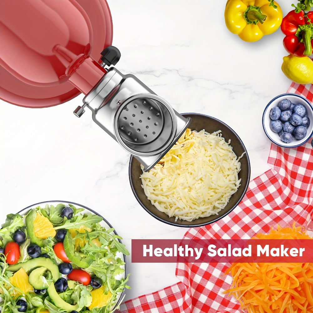 Stainless Steel Slicer Shredder Attachment for Stand Mixers with 4 Dishwasher Safe Blades ¨C Multi-Function Vegetable Fruit Cheese Grater Salad Maker & Powder Grinder for Carrots Potatoes