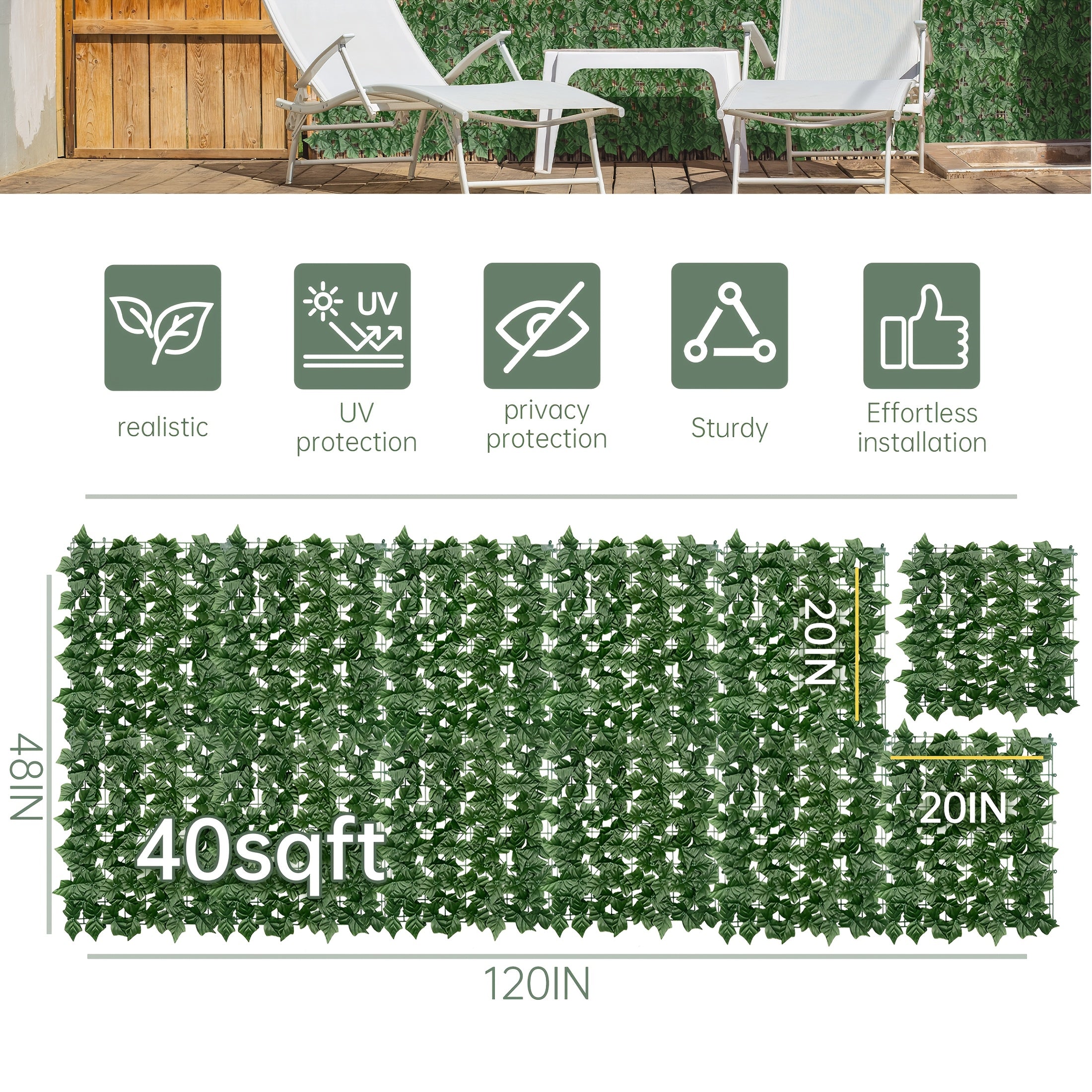 Artificial Ivy Privacy Fence Screen ¨C UV-Resistant Faux Ivy Hedge Panel for Outdoor Patio, Garden, Balcony & Fence Cover | Realistic Greenery Wall Decor | Multiple Sizes Available