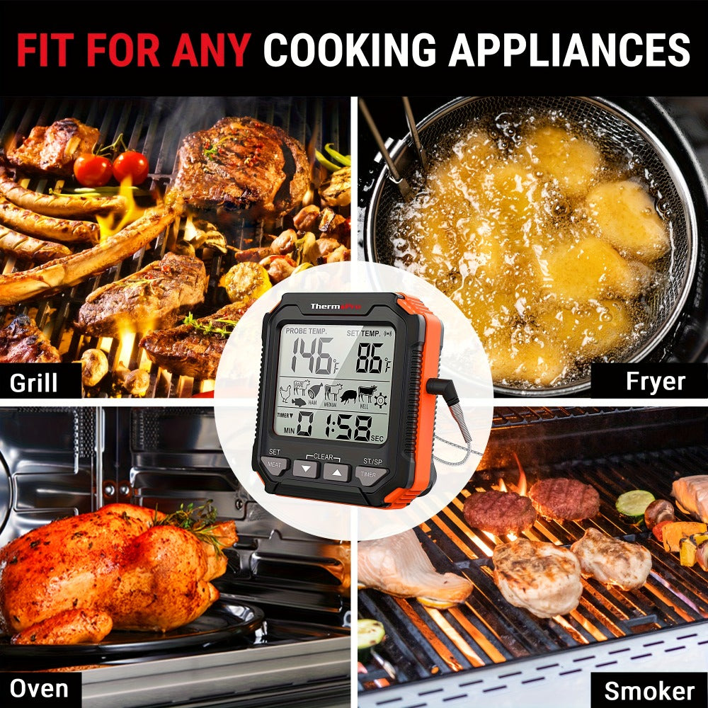 Digital Meat Thermometer with Probe Backlit Display Temp Alert for BBQ Smoker Oven Cooking - 6 Meat Presets 3 Doneness Levels Wide Range 14¡ãF to 572¡ãF Countdown Timer Kitchen Cooking Thermometer