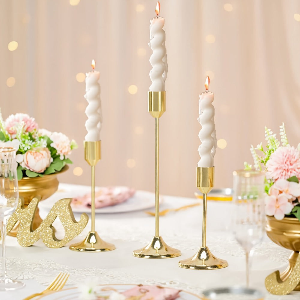 12pcs Metal Taper Candle Holders Set - Modern Tapered Design, Polished Finish, Tabletop Centerpiece for Christmas, Halloween, Weddings & Home Decor (Candles Not Included)