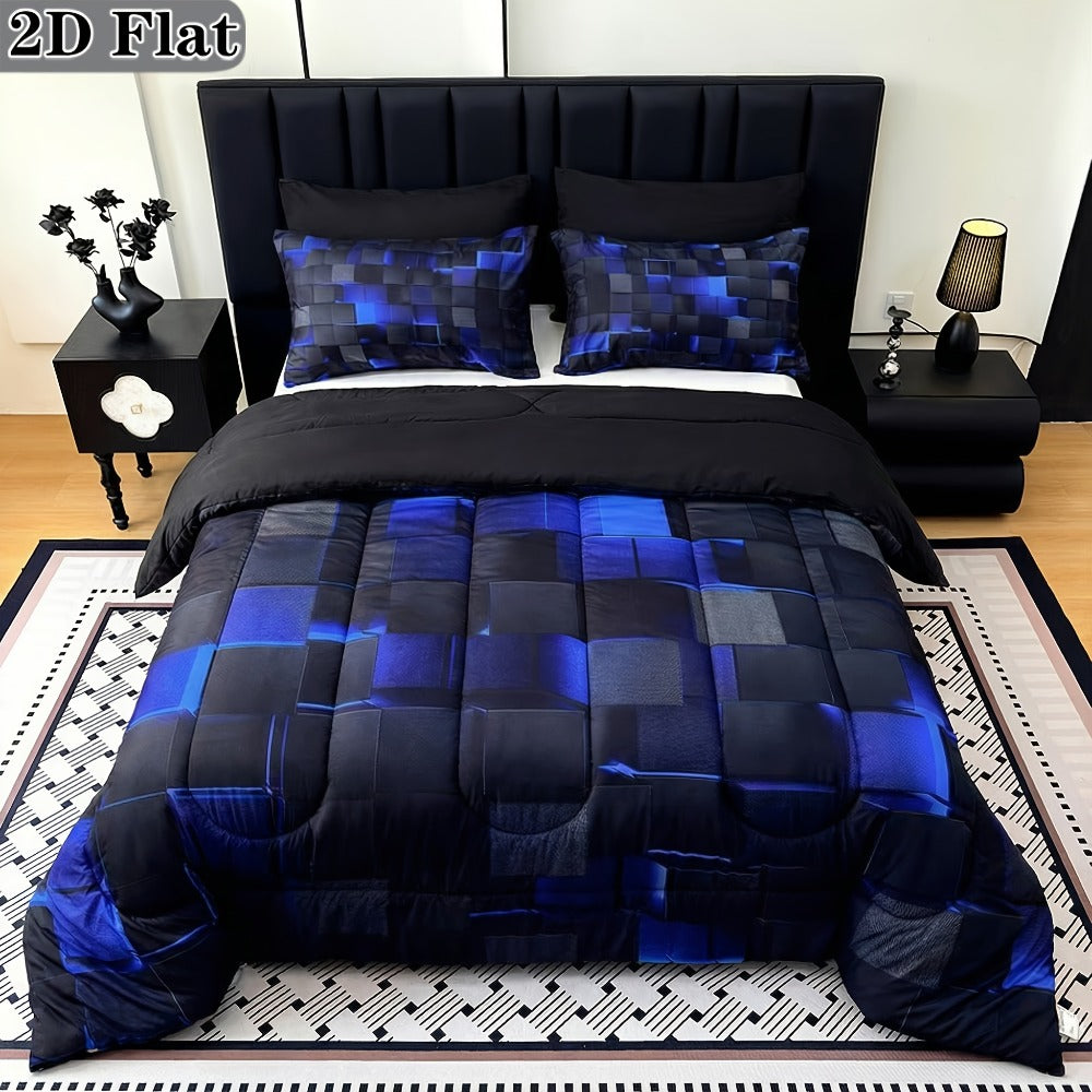 Checkered Quilt Set 3-Piece Bedding Comforter with 2 Pillowcases Super Soft Breathable Woven Pattern All Season Bedroom Dormitory Twin Queen King Full