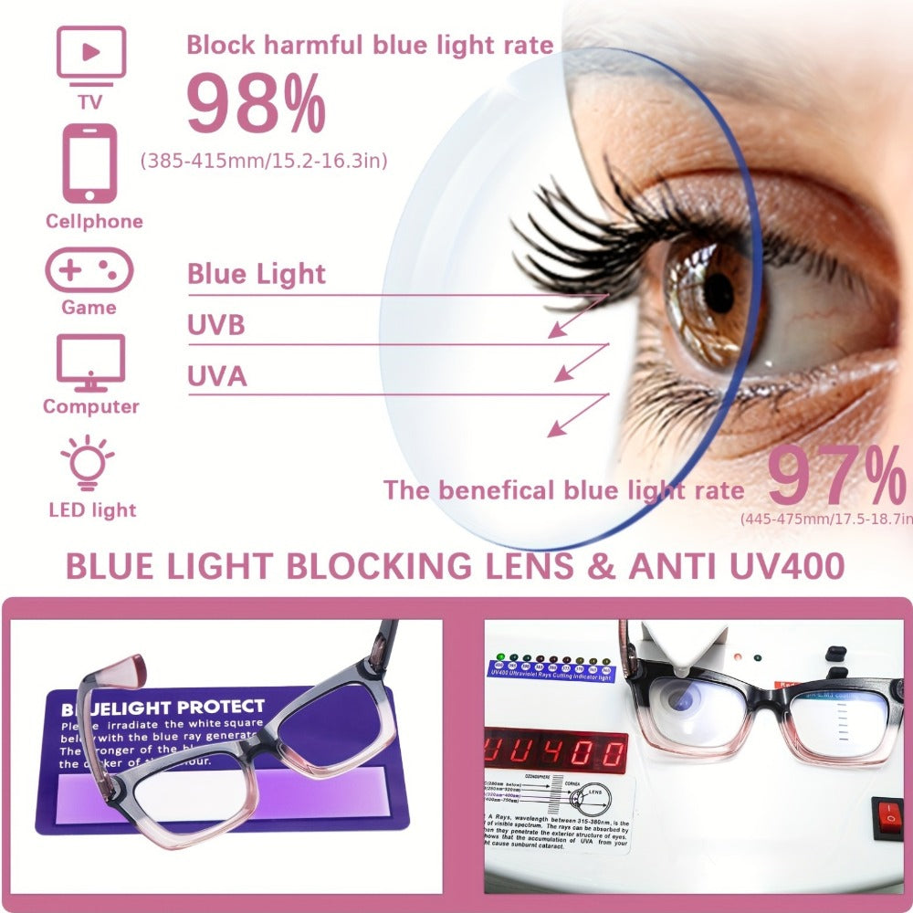 Blue Light Blocking Reading Glasses 3 Pack - Anti Blue Light Computer Readers for Women and Men, Square Spring Hinge Frames with Eyeglass Cloths and Bags, Multiple Magnifications