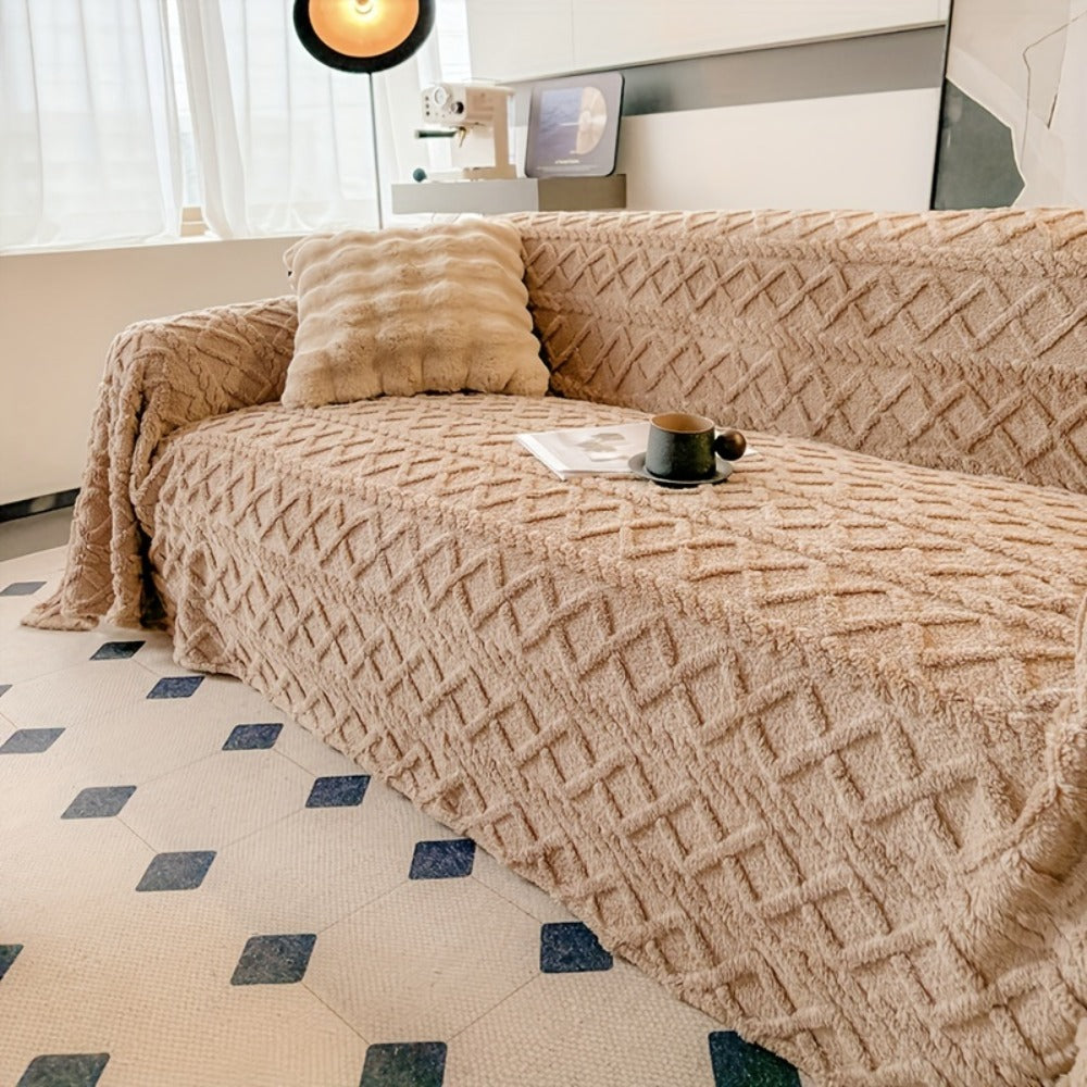 Sofa Throw Cover Shu Velveteen - 300GSM Soft Plush Couch Slipcover Pet Friendly Machine Washable Solid Color Protector for Armchair Loveseat Sectional Sofa, 3 Sizes 5 Colors