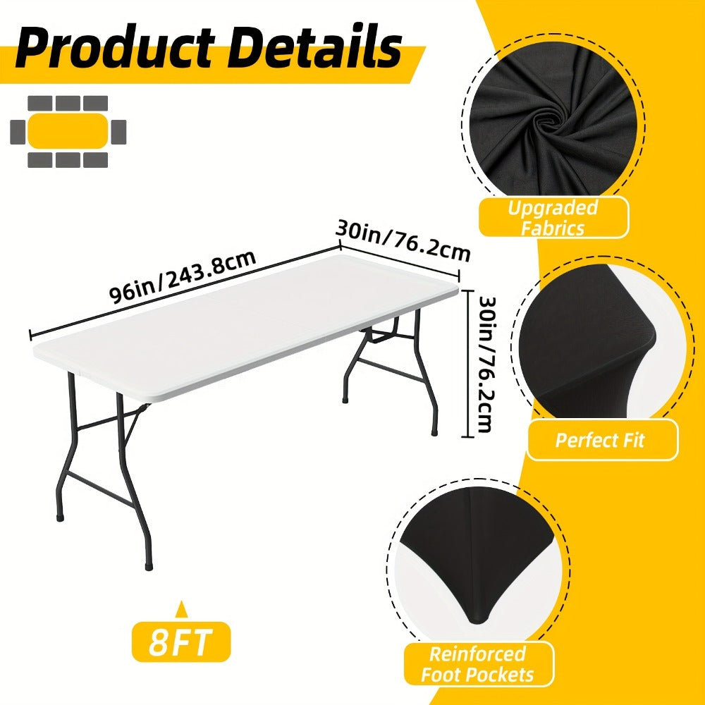 Spandex Stretch Fitted Tablecloths 2pcs 3pcs ¨C 4ft 6ft 8ft Rectangular Elastic Table Covers, Wrinkle-Resistant in Black & White for Wedding, Banquet, Trade Show, Graduation & Party Decoration