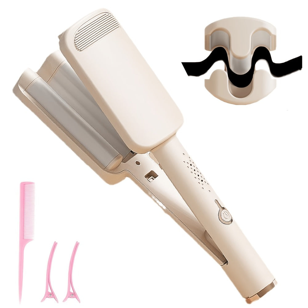 Hair Curling Iron 1.25 Inch - Beach Wave Curling Wand with Dual Voltage, Deep Wave Barrel, Anti-Frizz Ceramic Coating, Easy Home Use, Travel-Ready Styling Tool for All Hair Types