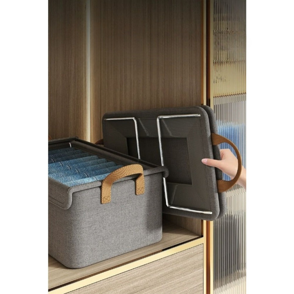 Foldable Storage Box for Clothes & Pants ¨C Collapsible Wardrobe Organizer Basket for Dormitory, Closet & Under-Bed Storage | Space-Saving Folding Bin in Gray, Denim Blue & Beige