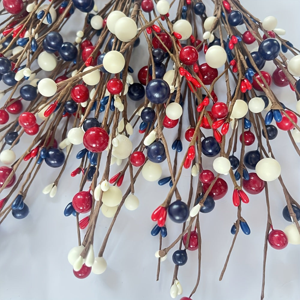Artificial Berry Branches Red White Blue Patriotic Decor ¨C 5pcs Fake Plastic Stems for Home Tabletop Vase Floral Arrangement Fourth of July