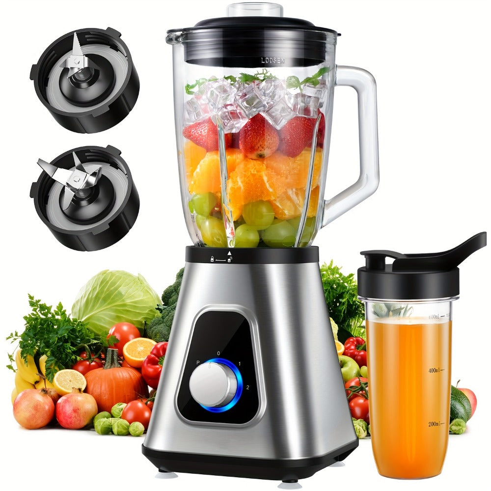 Countertop Blender with 52oz Glass Jar & 22oz Travel Cup ¨C 3-Speed Smoothie Blender for Frozen Fruit Drinks, Shakes & Sauces, Powerful Motor, BPA-Free, Silver