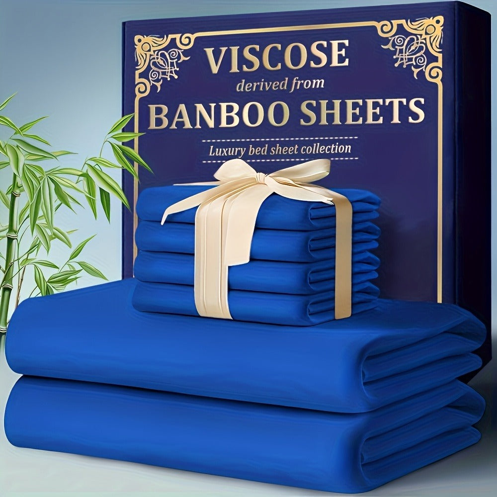 Bamboo Cooling Fitted Sheet Set 2300TC Deep Pocket All Season Bed Sheets | Ultra Soft Breathable Shrink-Resistant Flat Sheet Pillowcases Multiple Colors