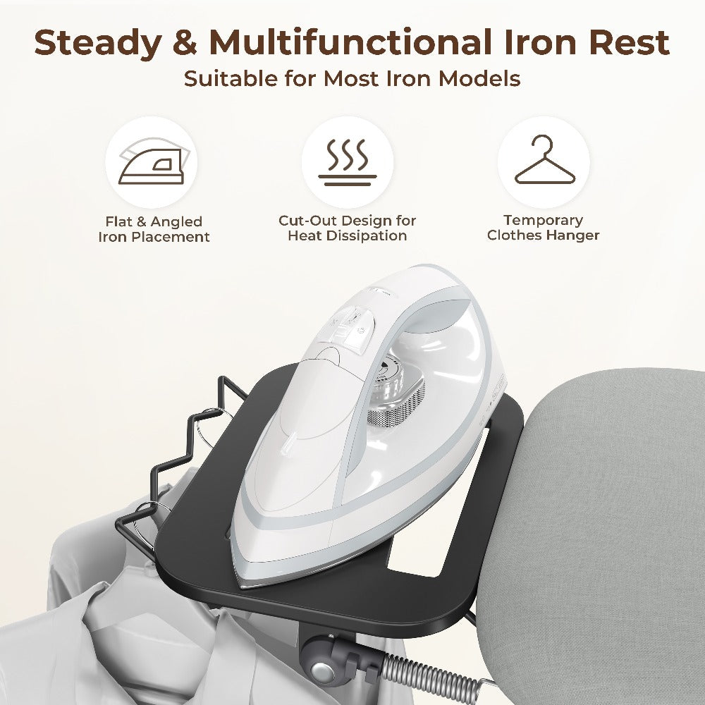 Ironing Board Full Size Foldable Height Adjustable with Clothes Rack Cord Holder 4-Layer Pad Heavy Duty Steel Legs for Laundry Room Living Room Dorm