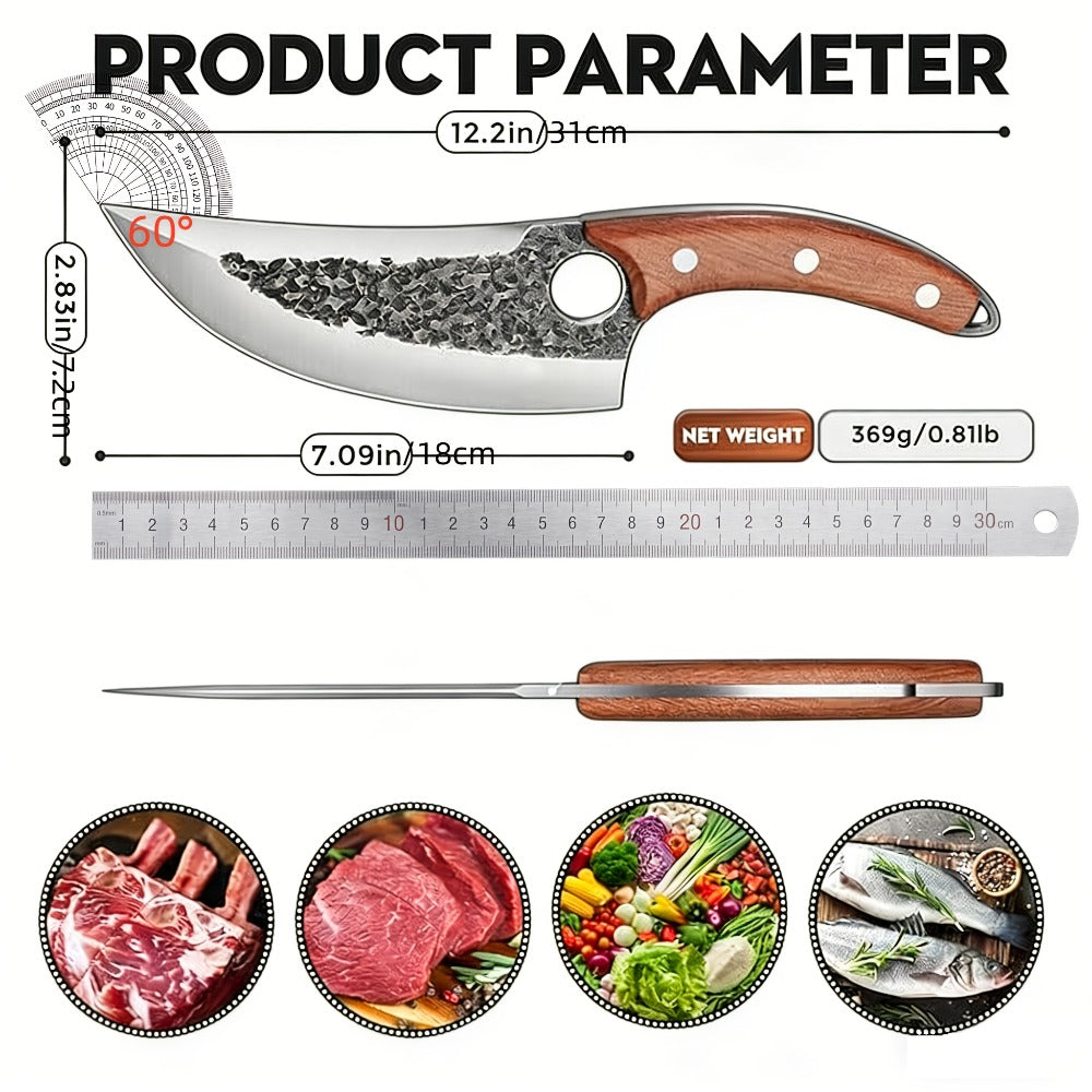 Hand Forged Viking Knife High Carbon Steel 7 Inch with Sheath Butcher Cleaver for Meat Cutting Cooking Camping BBQ Chef Kitchen Knife Gift