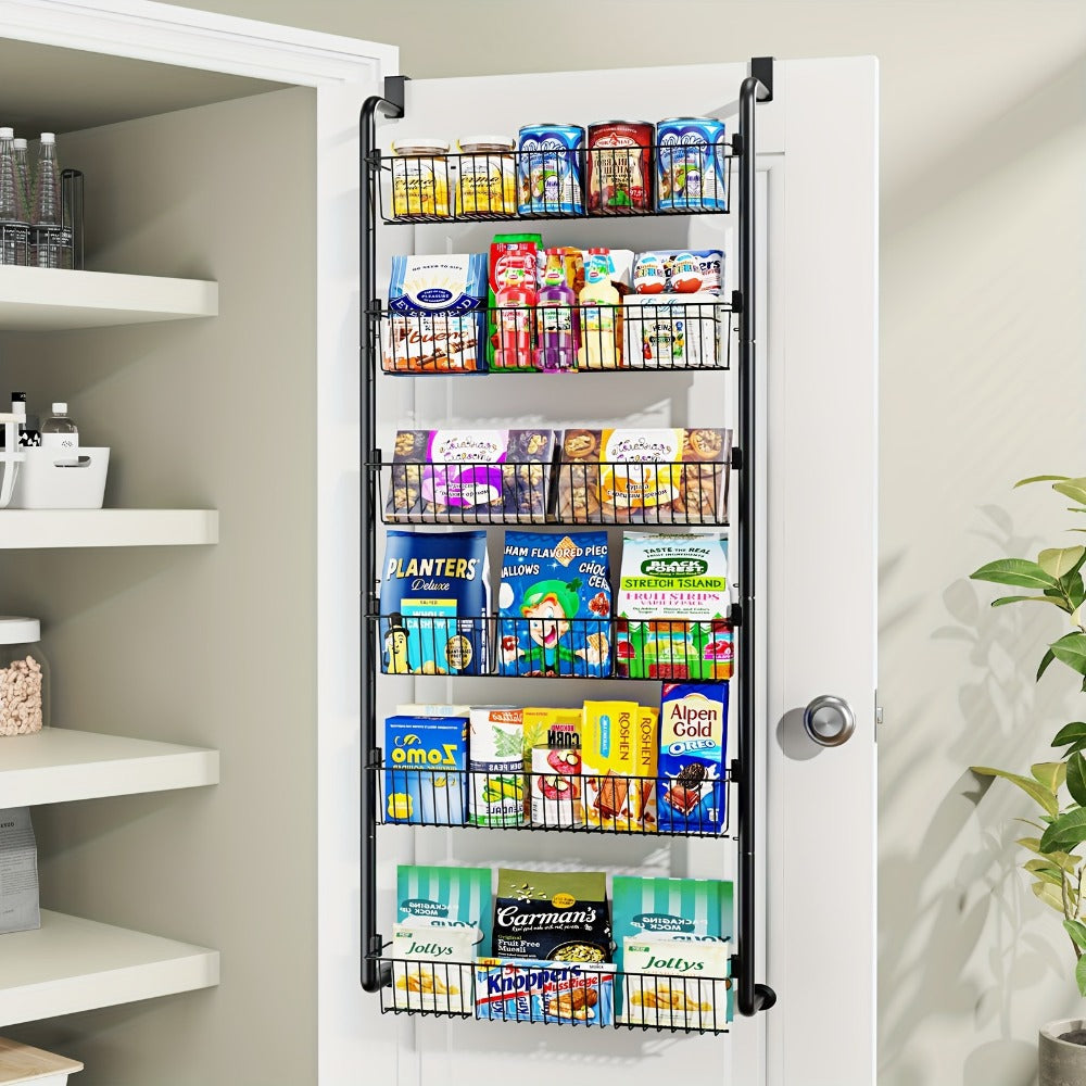Over The Door Organizer - Heavy Duty Multi-Layer Pantry Storage Rack for Kitchen Bathroom Laundry Room, Space Saving Door Hanging Shelf, 6 or 8 Tier Metal Spice Food Storage Cabinet