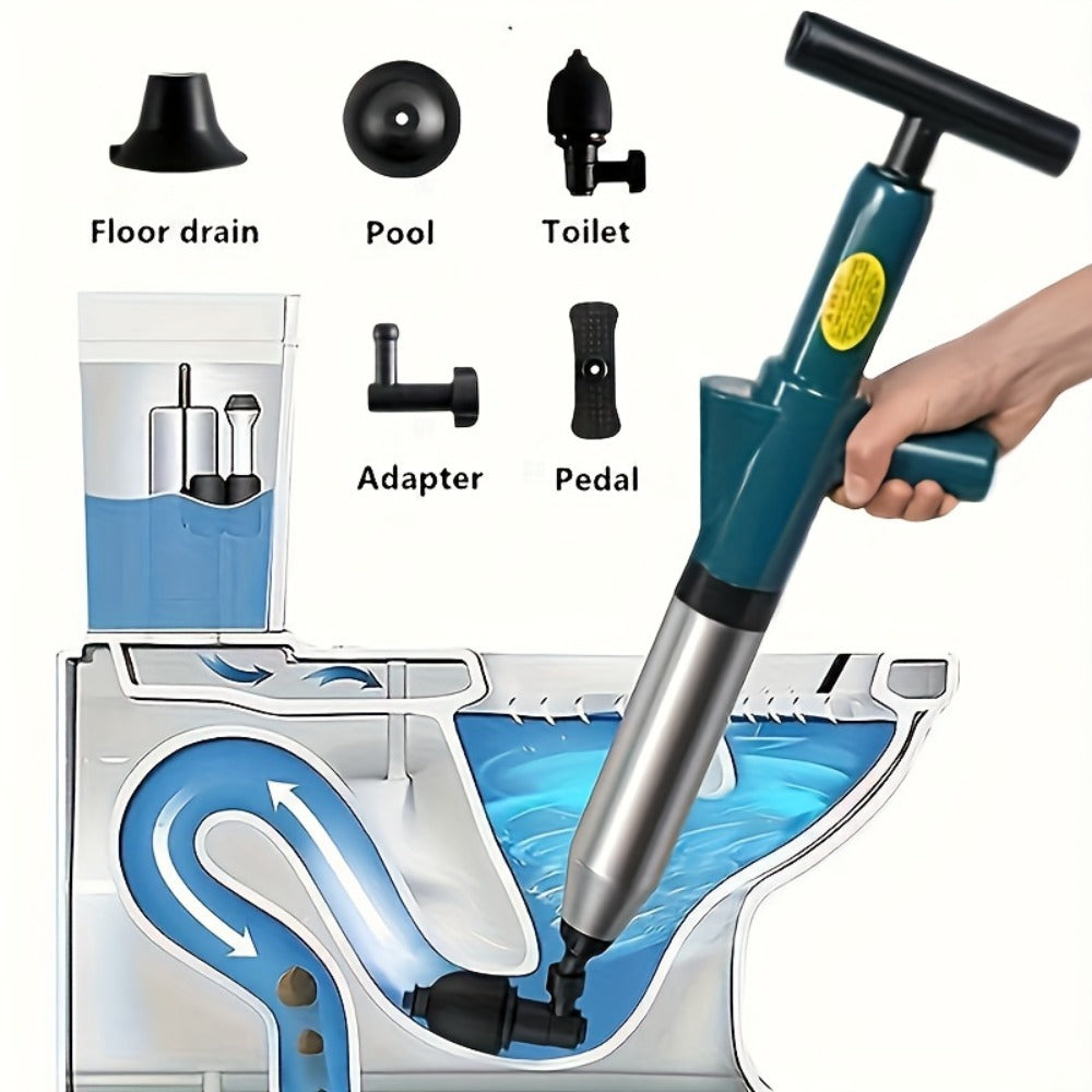 Air Pressure Drain Unclogger ¨C One-Shot Toilet Dredging Tool for Kitchen & Bathroom, Sewer Pipe Blockage Remover, Floor Drain Cleaner, Portable Manual Plunger for Clogged Drains (1 Set)