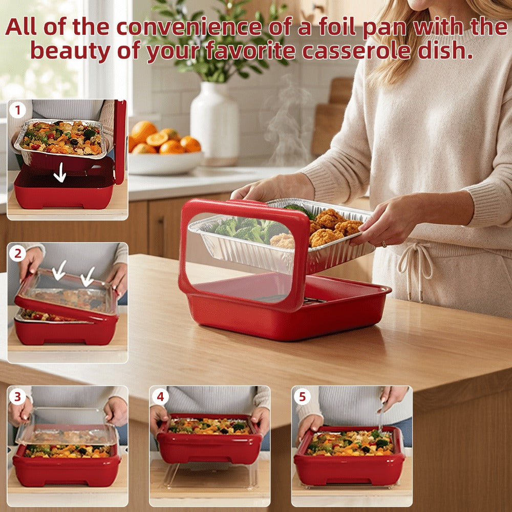 Aluminum Foil Insulated Food Tray Set 2-in-1 Reusable Stand with 2 Disposable Foil Trays for Potluck Picnic BBQ Party Outdoor Gatherings Thanksgiving Christmas - 1 Tray + 2 Foil Trays