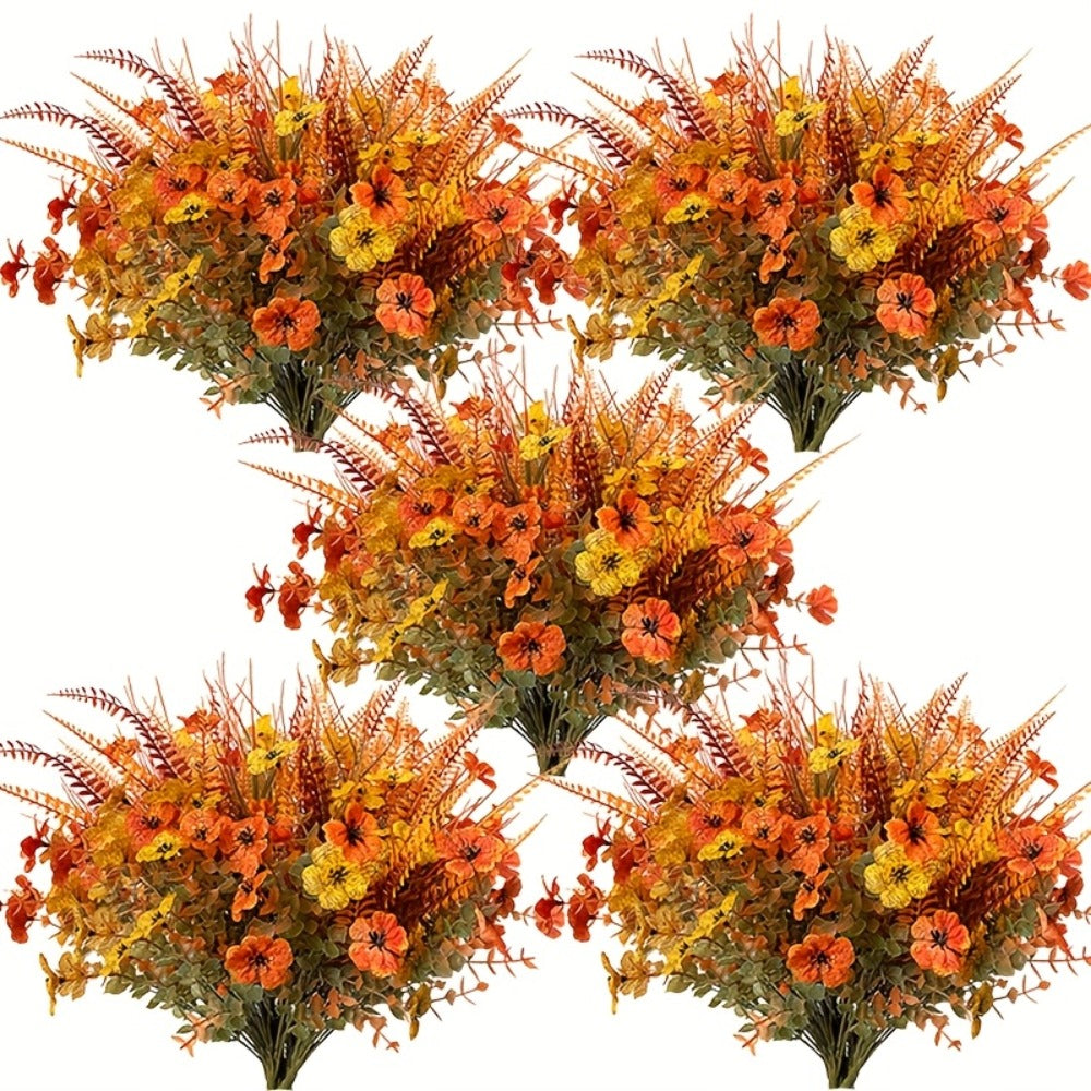 Artificial Autumn Flowers Set of 8 UV Resistant Fake Fall Floral Stems Mix Colors Indoor Outdoor Home Decor Vase Arrangement Fireplace Porch Garden Living Room
