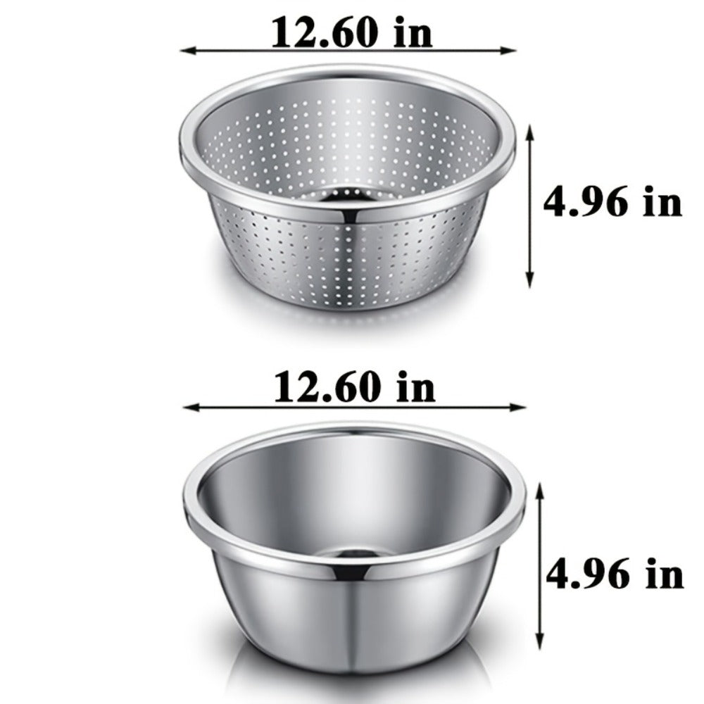 Stainless Steel Colander with Mixing Bowl Set 304 Food Grade Strainer Bowl for Washing Vegetables Fruit Rice Dishwasher Safe Kitchen Colander Sieve Multiple Sizes