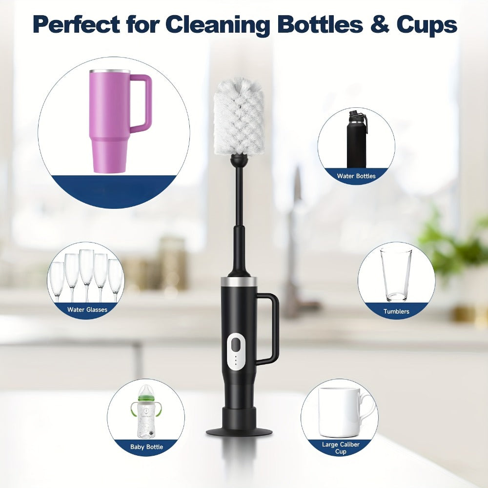Electric Cup Scrubber Bottle Brush Cleaner ¨C 2-Speed IPX6 Waterproof, Type-C Rechargeable, Deep Cleans 40oz Mugs, Tumblers & Hydration Bottles, Long Straw Brush Included, Wall Mount Storage, Kitchen Cleaning Tool