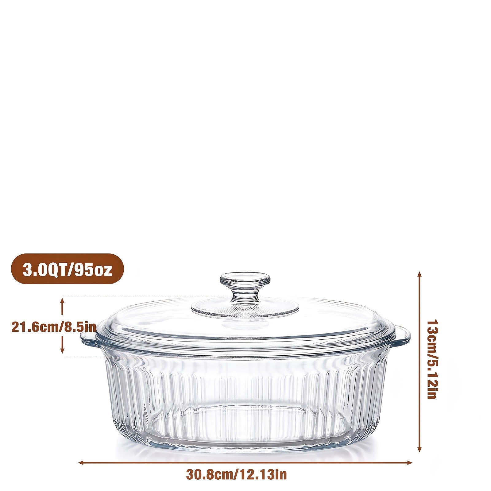 Borosilicate Glass Baking Dish with Lid 96oz ¨C Oval Casserole Pan Microwave Oven Fridge Safe | Multi-Use for Baking, Meal Prep, Grilled Fish, Salad & Food Serving | Kitchen Bakeware with Cover
