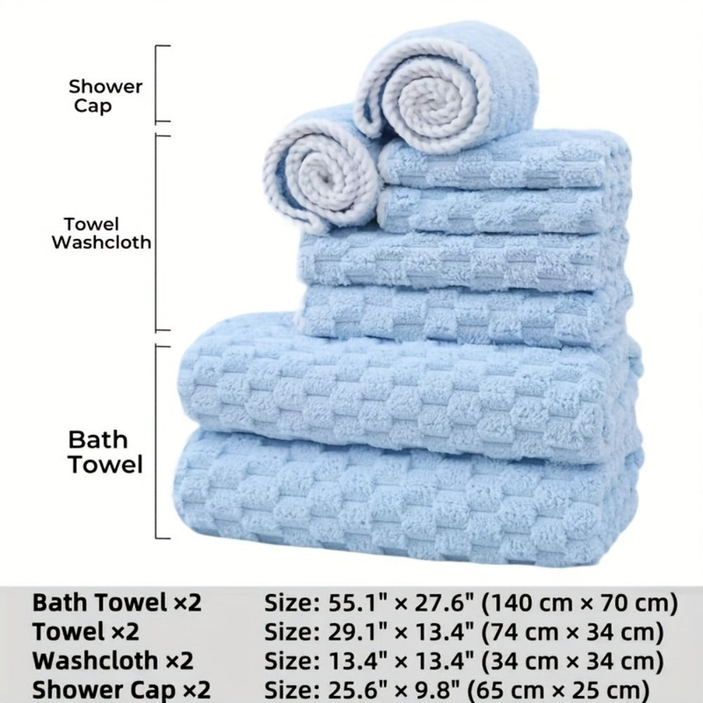 Waffle Weave Bath Towels Set 4 Pack or 8 Pack - Ultra Soft Super Absorbent Quick Dry Microfiber Moire Textured Towels | Spa Gym Travel Daily Use | Multi-Color Sets Gray Pink Blue Beige Gift Set