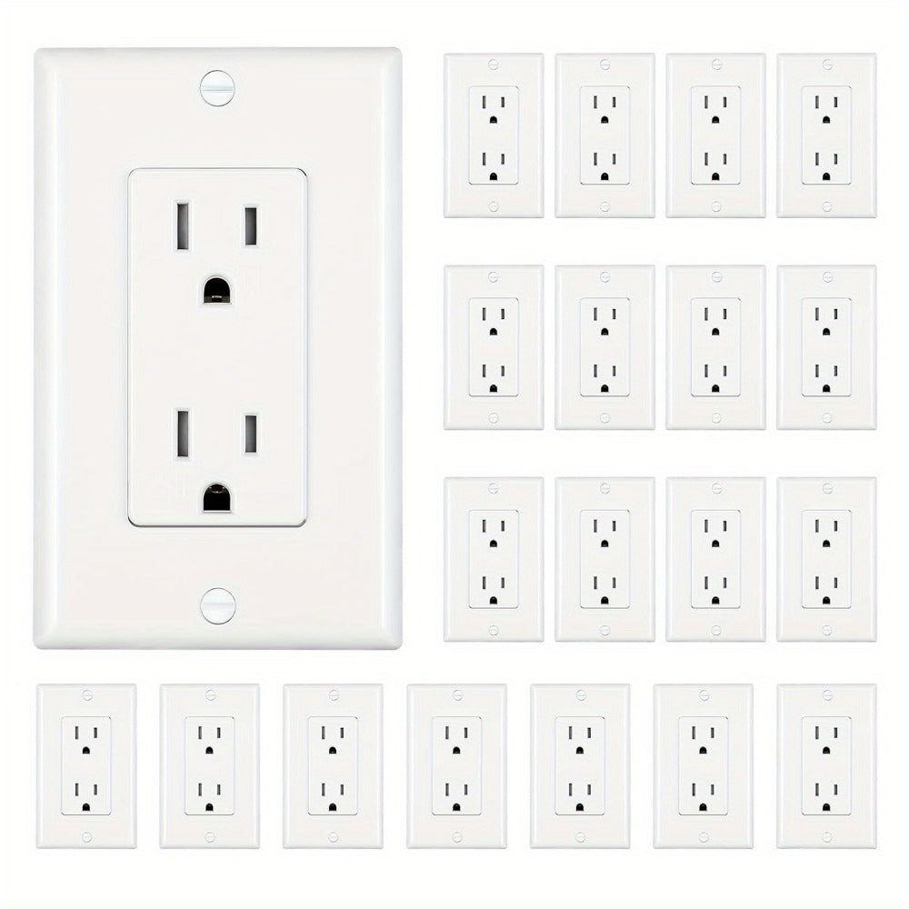 15 Amp Tamper Resistant Wall Outlet 20 Pack with Decorator Wall Plates Included Standard Electrical Receptacle 125V White Duplex Outlet for Home Office Kitchen