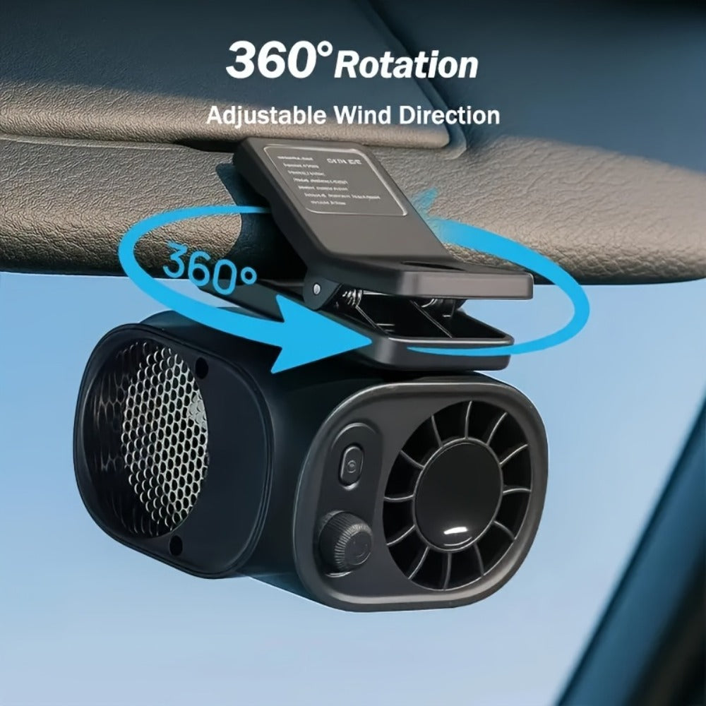 Clip-On Car Fan USB Rechargeable Sun Visor Fan Adjustable Speed Portable Quiet Mini Cooling Fan for Car Truck SUV Road Trip Summer Travel