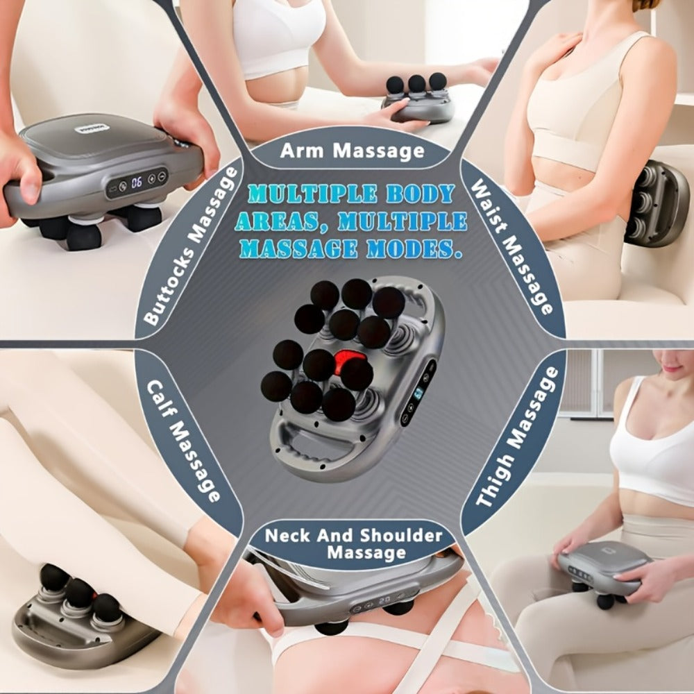 Massage Gun 12 Heads Deep Tissue Percussion Muscle Massager Set for Back Neck Shoulders Legs Foot Pain Relief Quiet Handheld Electric Body Massager