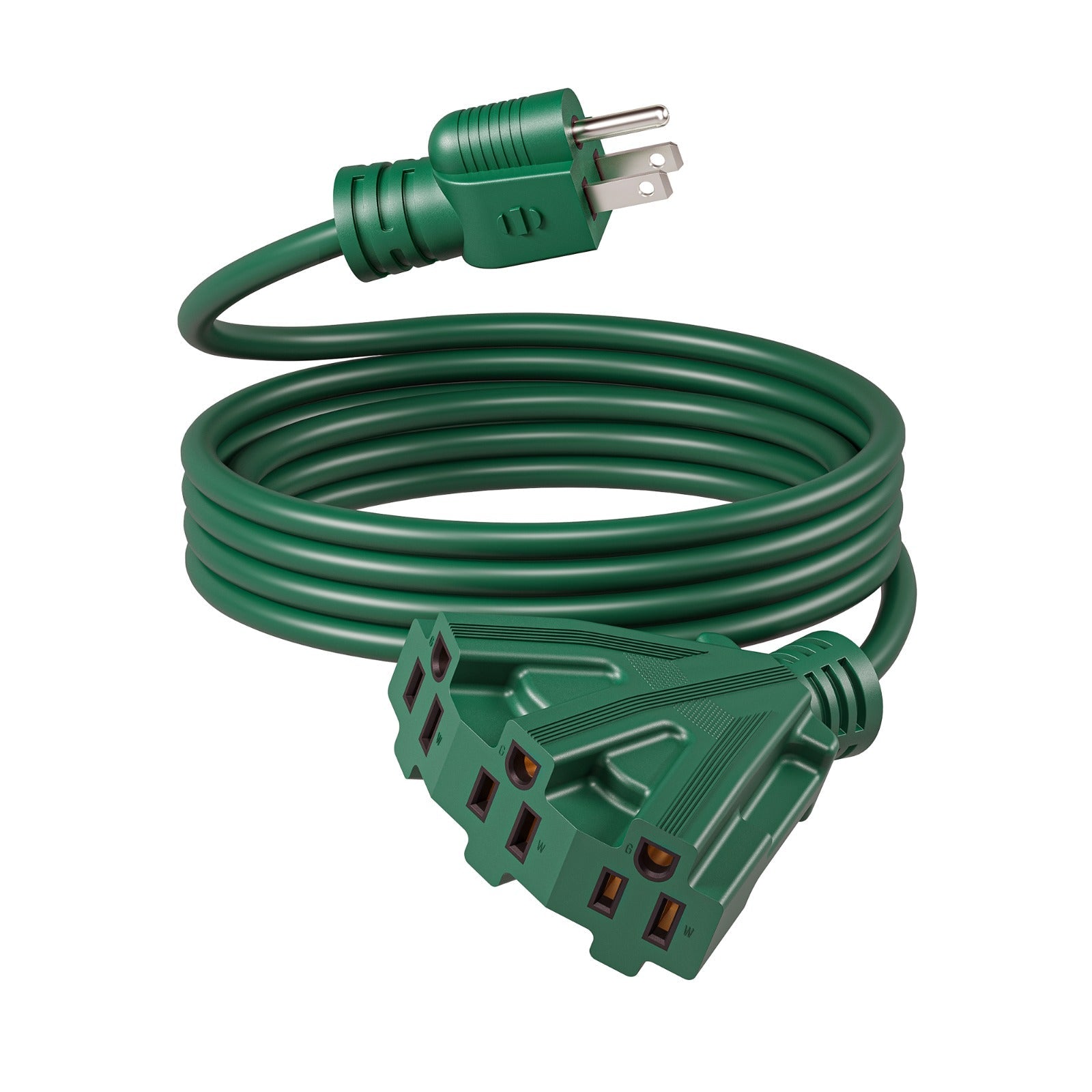 Green Extension Cord 3-Outlet Splitter 12FT 16/3 SJTW Flexible Copper Wire Triple Tap for Christmas Lights Holiday Decoration Landscape Lighting Outdoor Indoor Garage Workshop