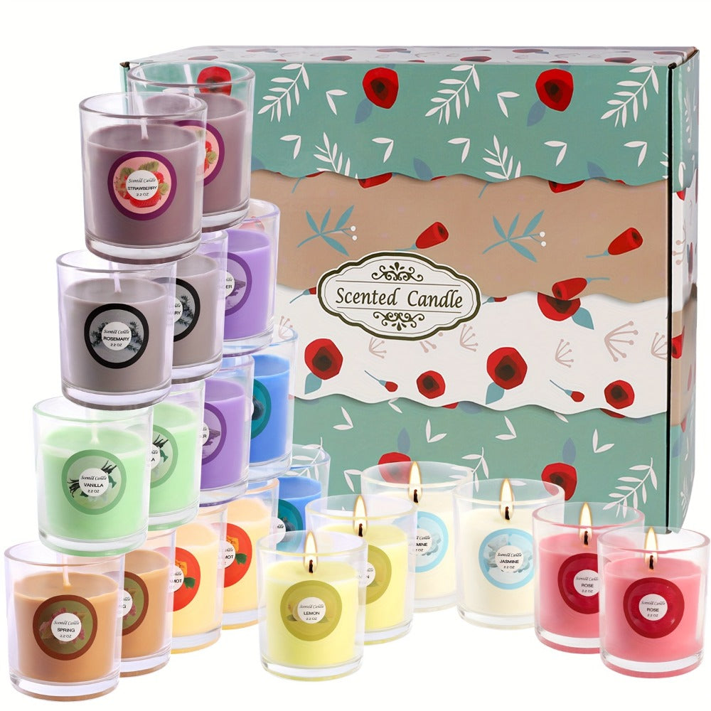 Scented Candles Gift Set 20 Pack | 10 Fragrances Natural Soy Wax Glass Jar Candles with Dried Flowers | Aromatherapy Candle Set for Women Birthday Christmas Valentine's Day Mother's Day Wedding