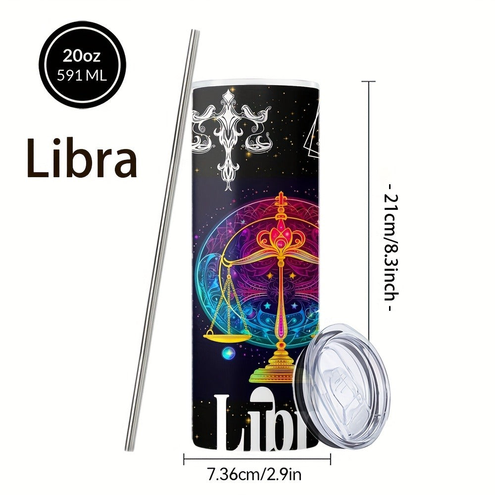 Zodiac Tumbler 20oz Stainless Steel Insulated Travel Cup with Lid & Straw Horoscope Coffee Mug All 12 Signs Hot Cold Drinks Gift Birthday Halloween Christmas