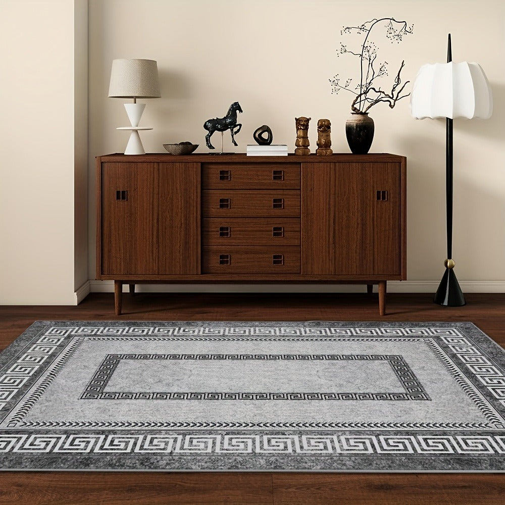 Persian Boho Area Rug - Luxury Crystal Velvet 850GSM Floral Pattern | Non-Slip Machine Washable 100% Polyester Carpet | Grey Black Marble Effect Living Room & Bedroom Rug for High Traffic Areas