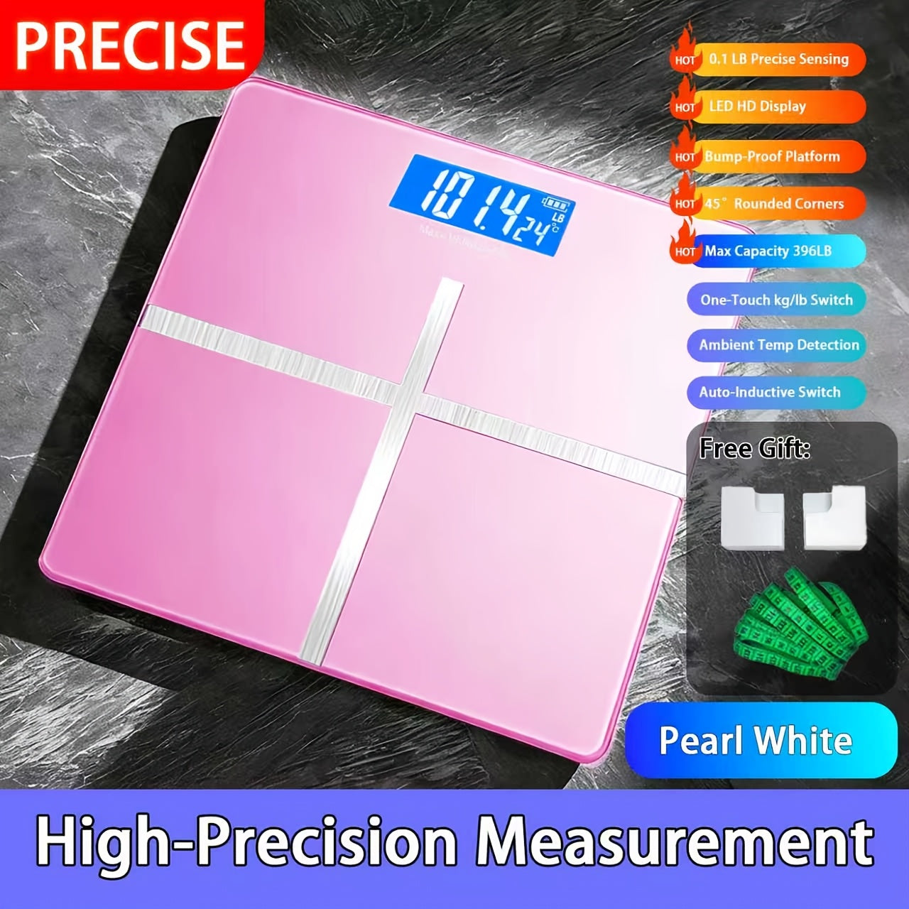 Digital Bathroom Scale with LCD Temperature Display ¨C 396 lb High-Precision Weight Scale, KG/Pounds Switchable, Wide Non-Slip Platform, Available with HD LED Upgrade, Waist Strap & Storage Rack