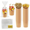 Disposable Charcuterie Cups 8oz with Sticks and Bags - 50 Sets Brown Kraft Paper Snack Cups for Appetizers Party Supplies French Fries Dessert Cups