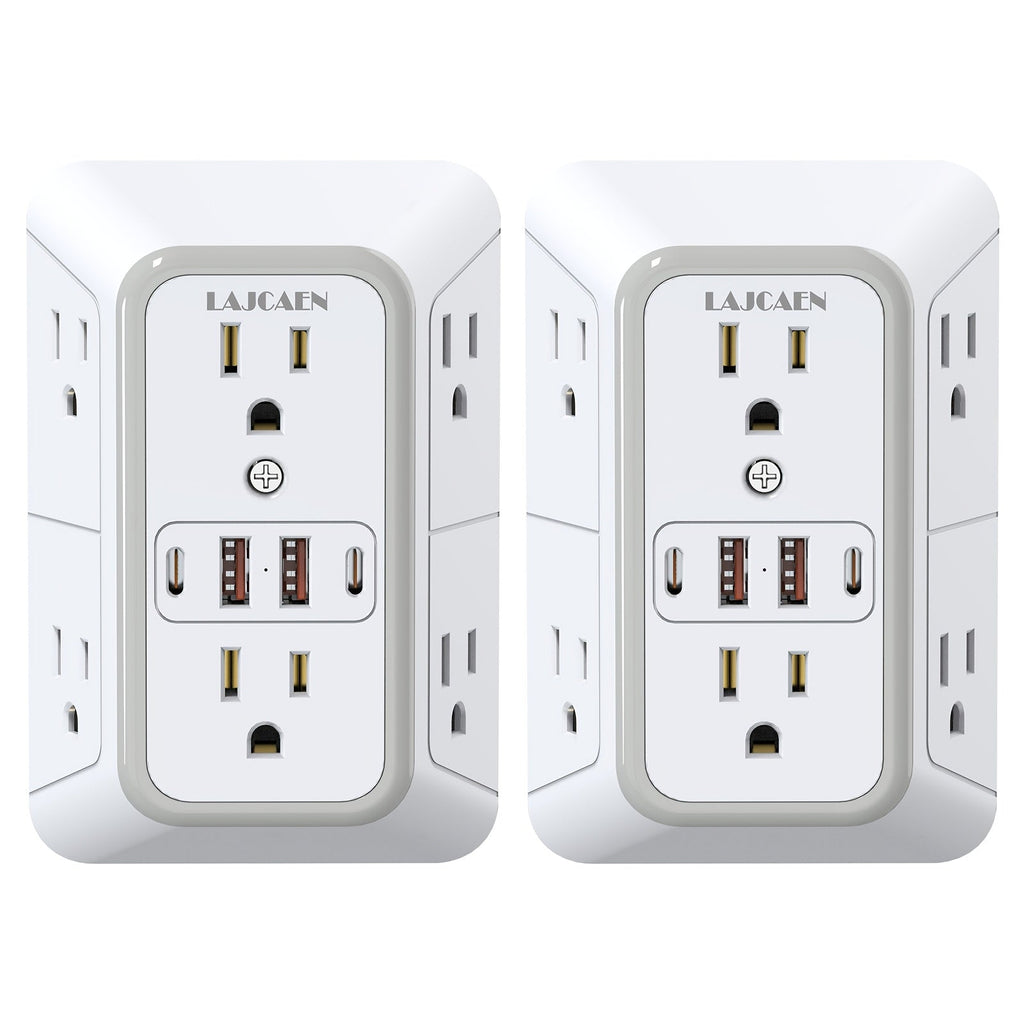 Outlet Splitter Wall Expander 10-in-1 with 6 AC Outlets 2 USB-A 2 USB-C Ports 3-Sided Plug Extender Surge Protector Night Light Compact Space-Saving Design for Home Dorm Apartment Office