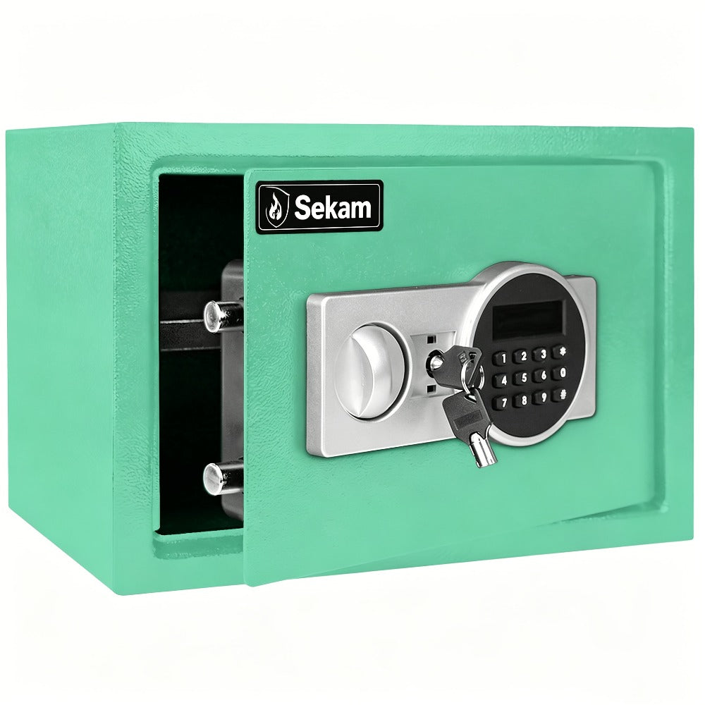 Fireproof Home Safe Box with Digital Keypad and Key Lock Heavy Duty Steel Security Safe for Money Documents Valuables Jewelry Passports 0.23 0.8 1.5 2.2 Cubic Feet Multiple Colors with Cash Bag