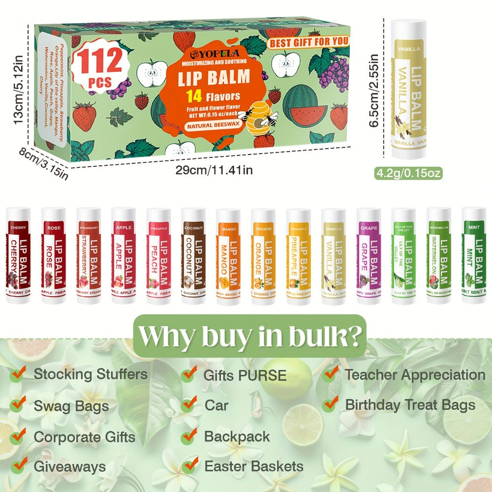 Lipstick Bulk Set 112pcs 14 Flavors - Moisturizing Lip Balm 0.15oz Mini Lipstick Assortment for Wedding Party Favors Gift Bags Wholesale Makeup Supplies - Fashion Lip Color Variety Pack