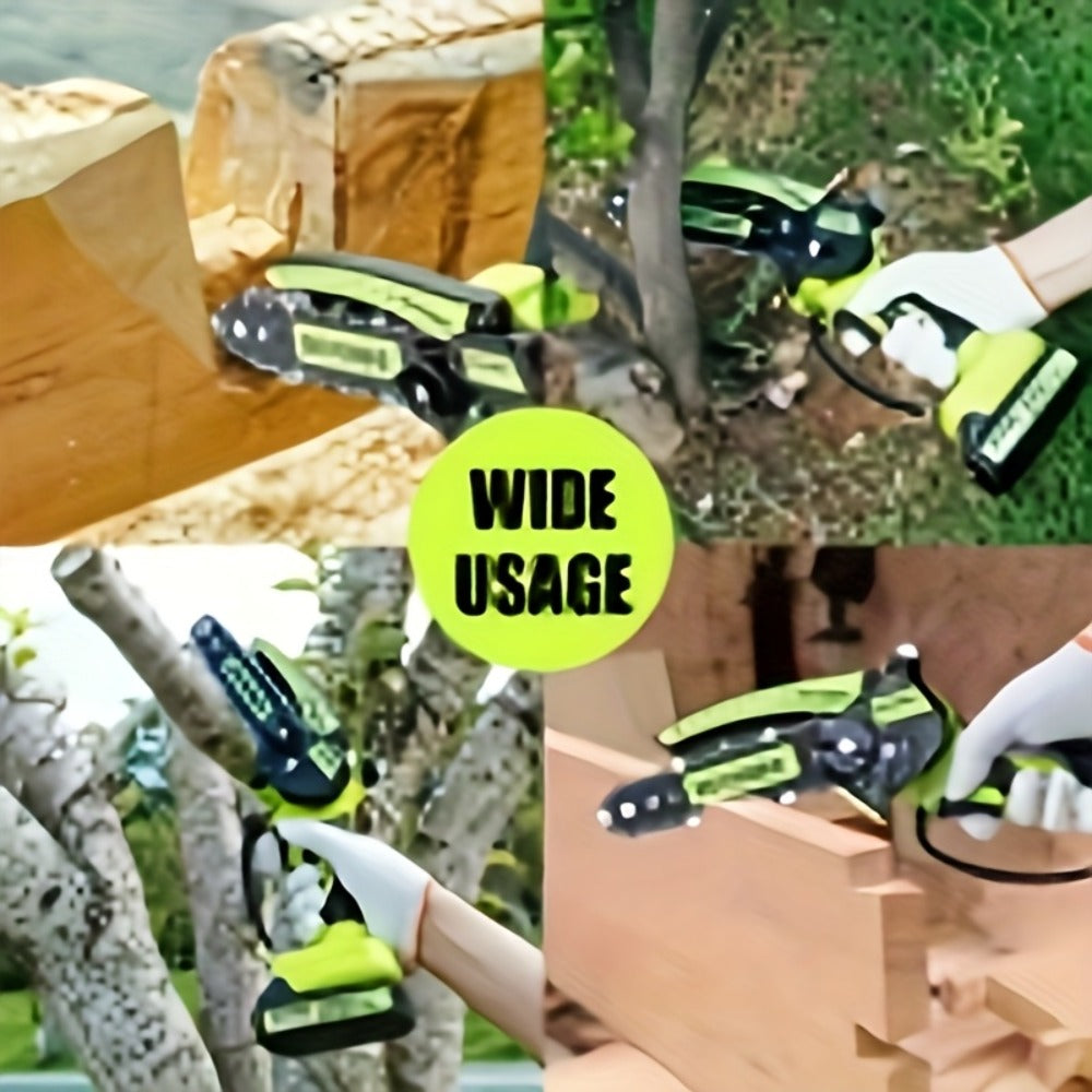 Cordless Mini Chainsaw 6 Inch ¨C Handheld Lightweight Portable Electric Chainsaw with Safety Equipment, for Yard Gardening, Tree Pruning, Home Woodworking & Outdoor Survival, Thoughtful Gift for Men (1 or 2 Batteries)