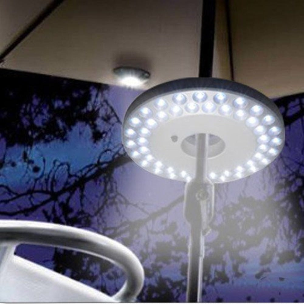 Patio Umbrella Light Battery Powered 48 LED ¨C 3 Brightness Modes Portable Outdoor Camping Light with Hook | 30-Hour Runtime for Patio, Garden, Beach, Tent & BBQ | Emergency Lantern Pole Light Gray